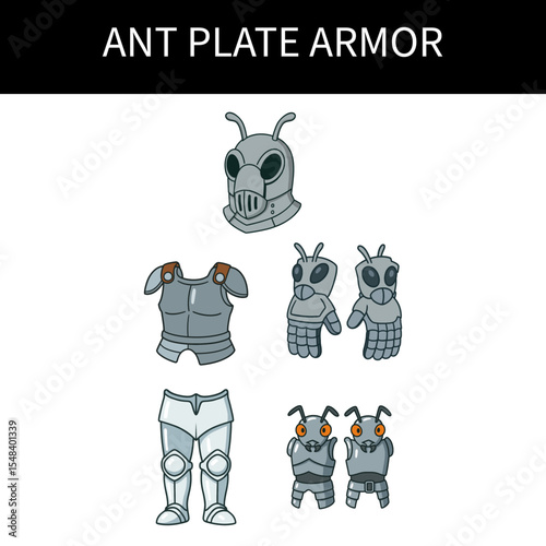 Cartoon Ant Plate Armor Set – Fantasy Insect-Themed Suit Illustration