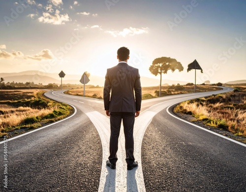 人生の岐路に立つビジネスマン　イラスト