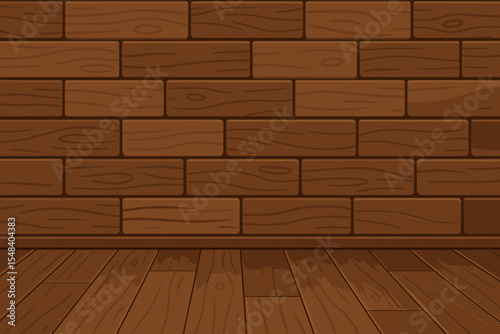 Seamless brown hardwood floor and wooden block wall interior background. Vector cartoon wood texture wall and flooring. Empty room mockup, natural timber pattern, classic home design illustration