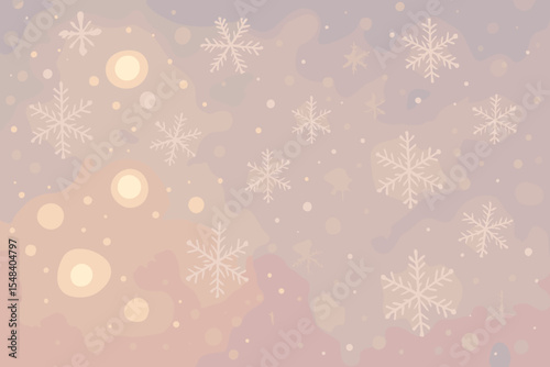 Soft dreamy winter Christmas background. Abstract pastel snowflakes, glowing bokeh lights, gentle snowfall. Festive seasonal vector illustration. Magical holiday texture. Elegant winter wonderland