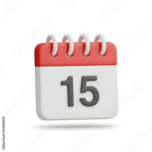 Calendar with Gray Number 15 on White Surface Isolated on White