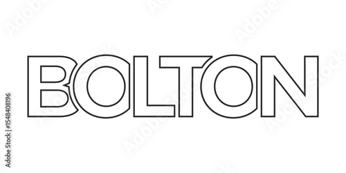 Bolton city in the United Kingdom design features a geometric style illustration with bold typography in a modern font on white background.