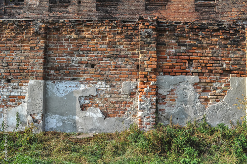 old building ruin, damaged brick wall
