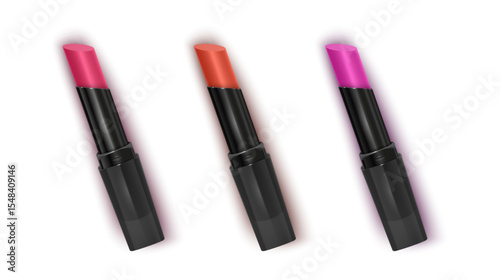 Lipstick Collection Three Vibrant Colors on White