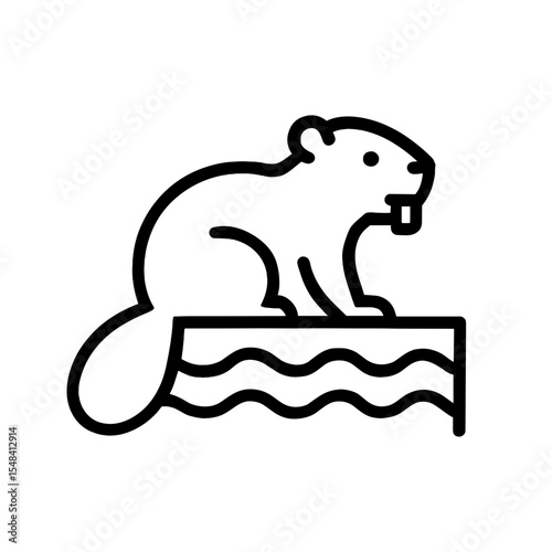 Minimalist Beaver Line Icon – Wildlife Animal on Log Outline