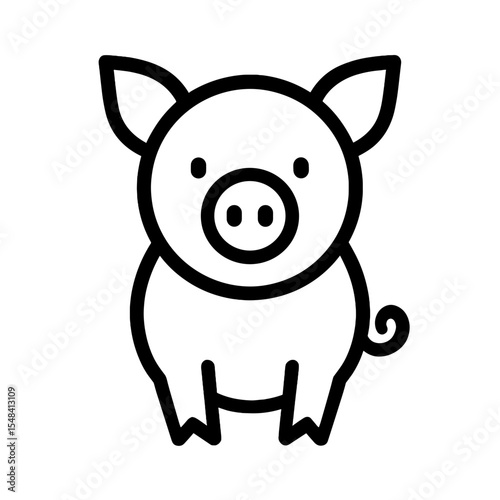 Pig Line Icon – Cute Farm Animal Outline Symbol