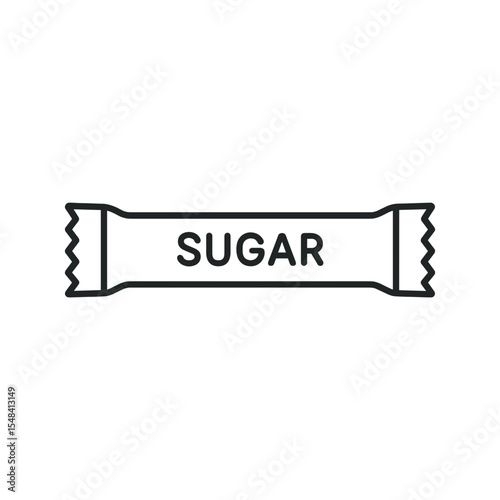 Minimalist Sugar Packet Line Icon – Black and White Outline Symbol