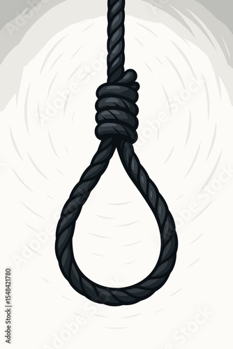 Hangman's noose rope loop vector icon. Concept of suicide, despair, hopelessness, and depression. Mental health crisis. Symbol of death, execution, and capital punishment. Finality.