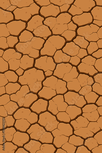 Cracked earth texture background. Dry arid land surface vector illustration. Global warming and climate change concept. Seamless pattern of parched desert ground and drought.