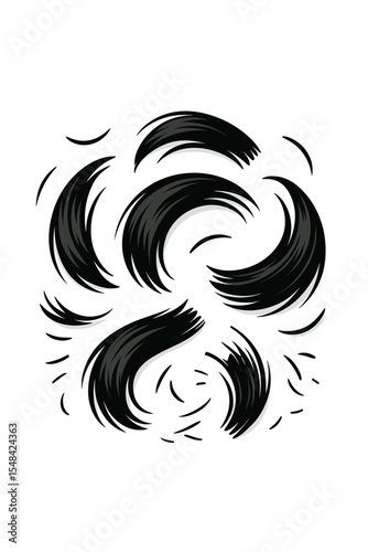 Cut black hair strands on the floor of a barbershop or salon. Vector illustration of a haircut aftermath. Minimalist concept of grooming, trimming, and hairstyling services.