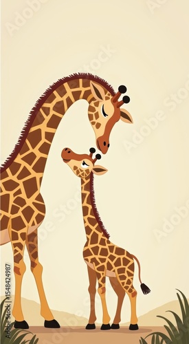 Two giraffes standing next to each other in the grass
