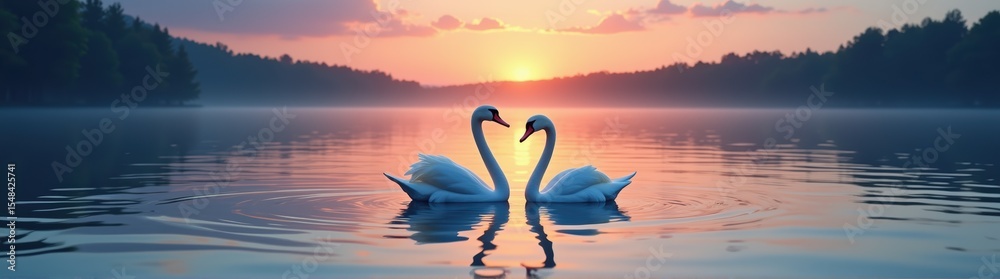 Fototapeta premium Two swans that are swimming in the water