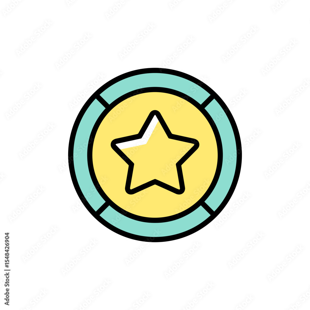 Retro gaming gear with circular token featuring star symbol Retro gaming gear with circular token featuring star symbol