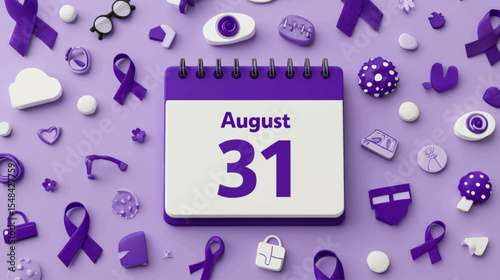 Vector calendar design highlighting August 31 for International Overdose Awareness Day with symbolic ribbons and icons
