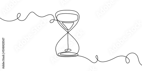 Hourglass line time one hour glass sand continuous clock watch icon. Line drawing hourglass linear wait single countdown illustration abstract art concept outline logo background sandglass vector past
