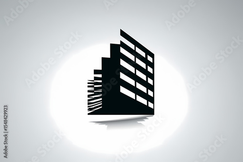 Abstract building silhouette vector logo design with minimalist monochrome style and negative space