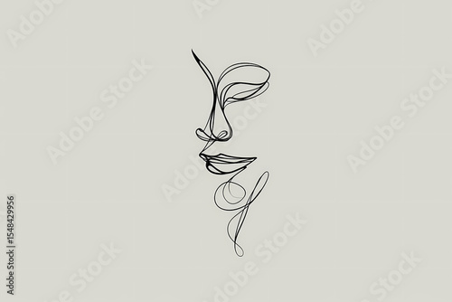 Abstract face single-line continuous vector logo design with monochrome and negative space