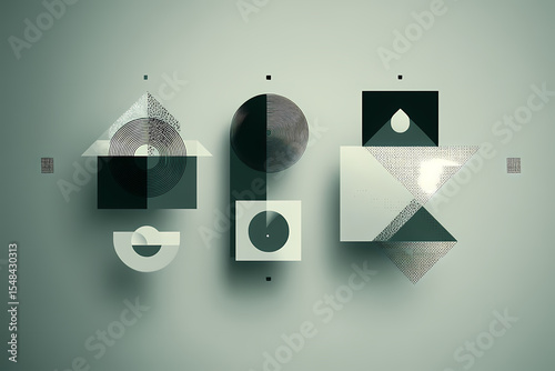 Monochromatic Geometric Shapes Logo with Symmetry and Negative Space