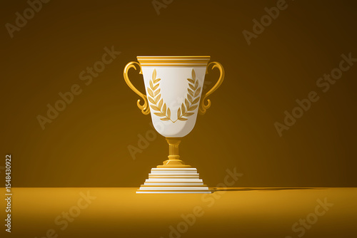 Achievement cup vector logo design with gold and white pedestal
