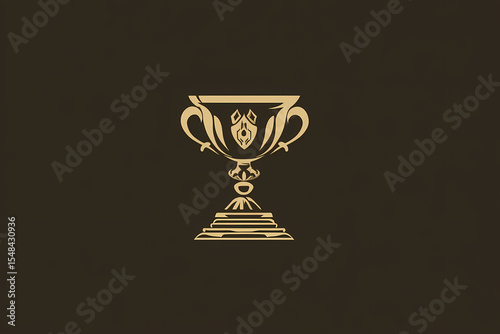 Achievement cup vector logo design with gold and white pedestal