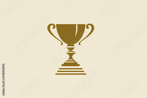 Achievement cup vector logo design with gold and white pedestal