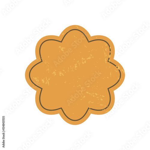 Bold flower shape sticker. Modern icon with abstract design. Grunge texture adds depth, retro element, flat style, potential for various graphic applications.