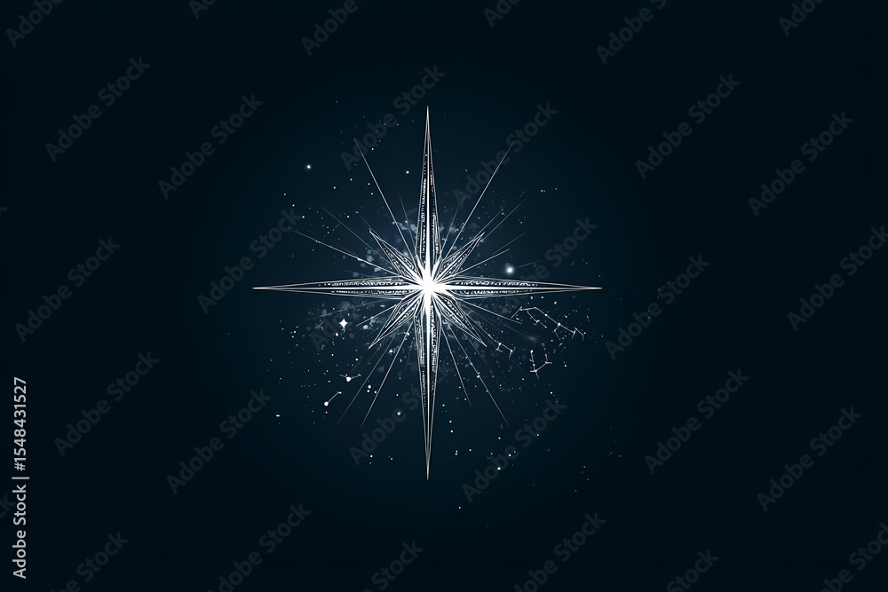Fototapeta premium Celestial achievement star vector logo design, silver and blue colors with constellation