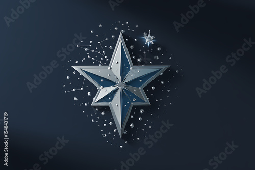 Celestial achievement star vector logo design, silver and blue colors with constellation