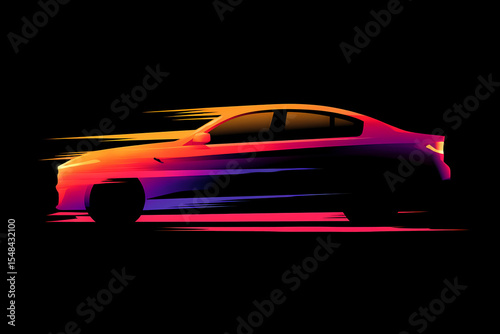 Sleek automobile silhouette vector logo with speed and modern gradient dynamic lines