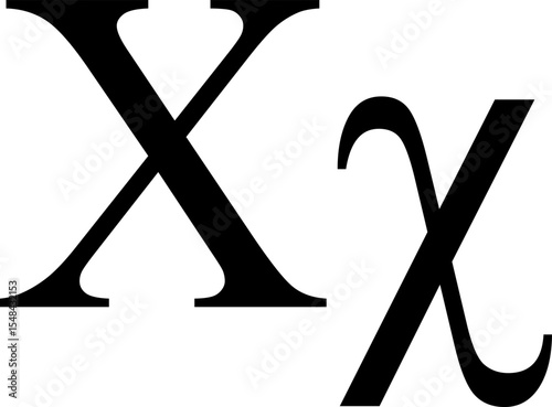 Clean black and white vector of the Greek letter Chi (uppercase and lowercase). Ideal for educational, scientific, and mathematical designs, representing the twenty-second letter of the Greek alphabet