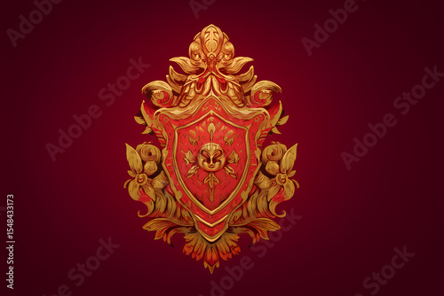 Award shield vector logo design in heraldic style with red and gold crest elements.