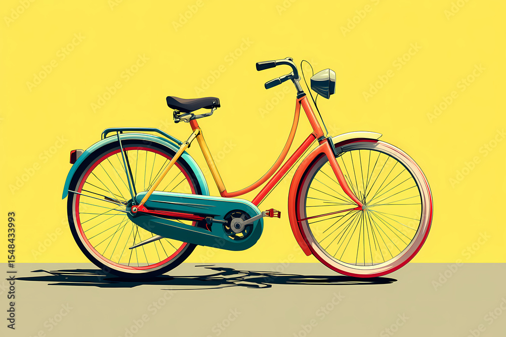 Fototapeta premium Flat design bicycle emphasizing movement and freedom with bright colors and dynamic angles