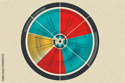 Bicycle wheel vector logo with bold colors and circular patterns