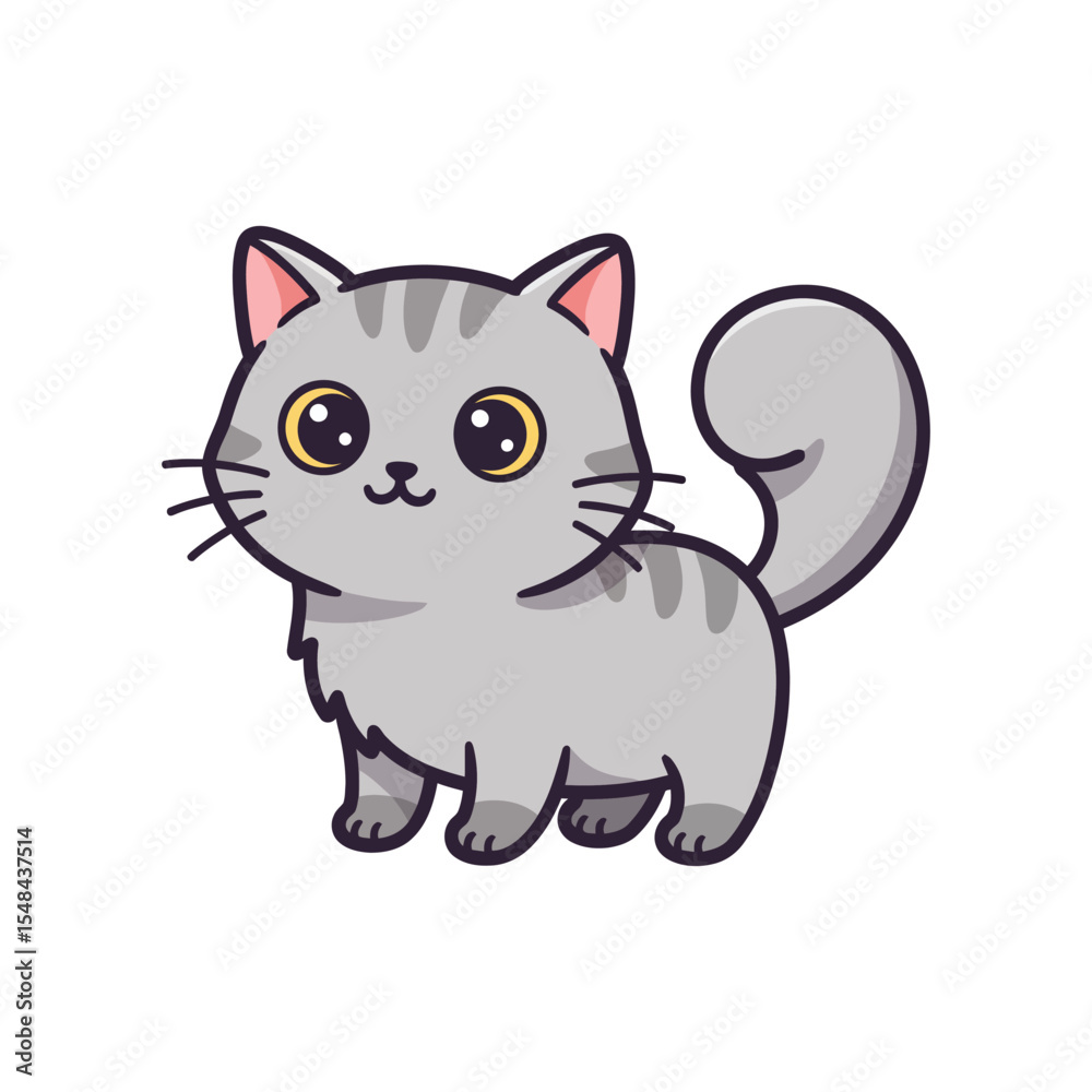 Naklejka premium Adorable Gray Kitten Illustration Cute Cartoon Cat Vector Graphic