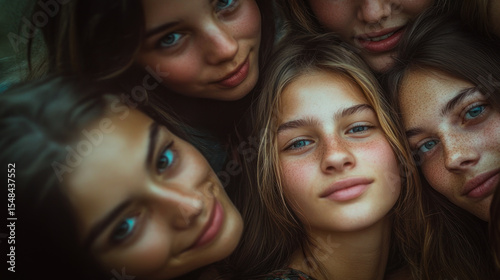 Close-up group portrait of young women