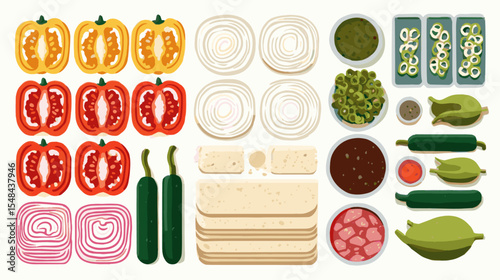 Flat Vector Layout of Colorful Fajita Ingredients for National Fajita Day on Wooden Table Background