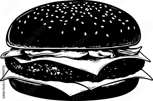 monochrome burger illustration sesame bun