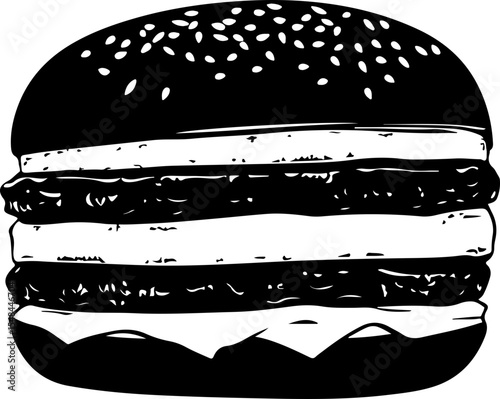 monochrome burger illustration sesame bun