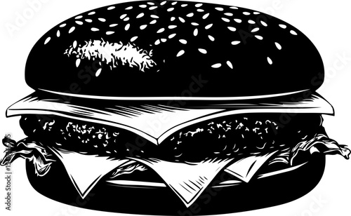 monochrome burger illustration sesame bun