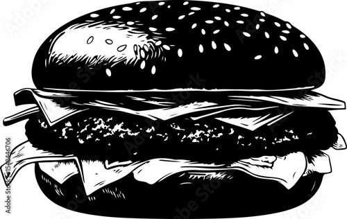 monochrome burger illustration sesame bun