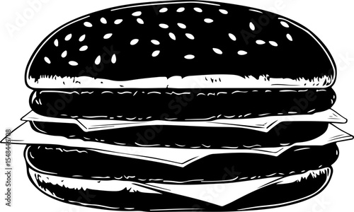 monochrome burger illustration sesame bun