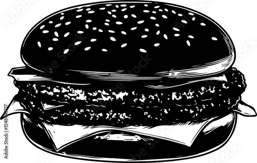monochrome burger illustration sesame bun
