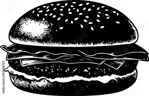 monochrome burger illustration sesame bun