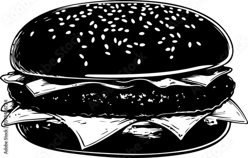 monochrome burger illustration sesame bun