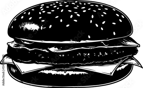 monochrome burger illustration sesame bun