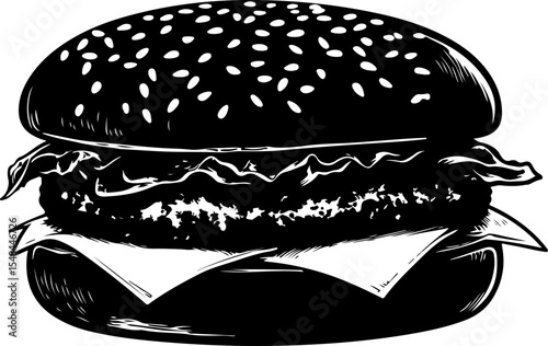monochrome burger illustration sesame bun