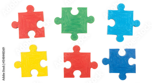 Colorful puzzle pieces arranged in a playful layout, showcasing creativity and problem-solving in a bright, engaging environment