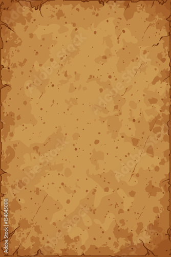 Ancient grunge paper texture for background. Old weathered parchment scroll with torn edges. Vector cartoon illustration for vintage design, fantasy manuscript or pirate treasure map.
