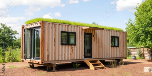 Wallpaper Mural Eco friendly container home with green roof and modern design Torontodigital.ca