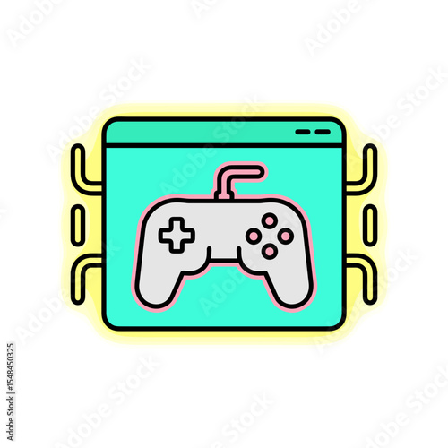 Modern gaming setup with game controller icon on colorful background - Concept of Comic con - Gaming Culture Icons  